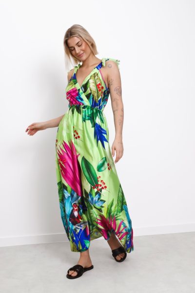 Sukienka ramiączka kolorowe kwiaty Chaber – Limonka, UNI