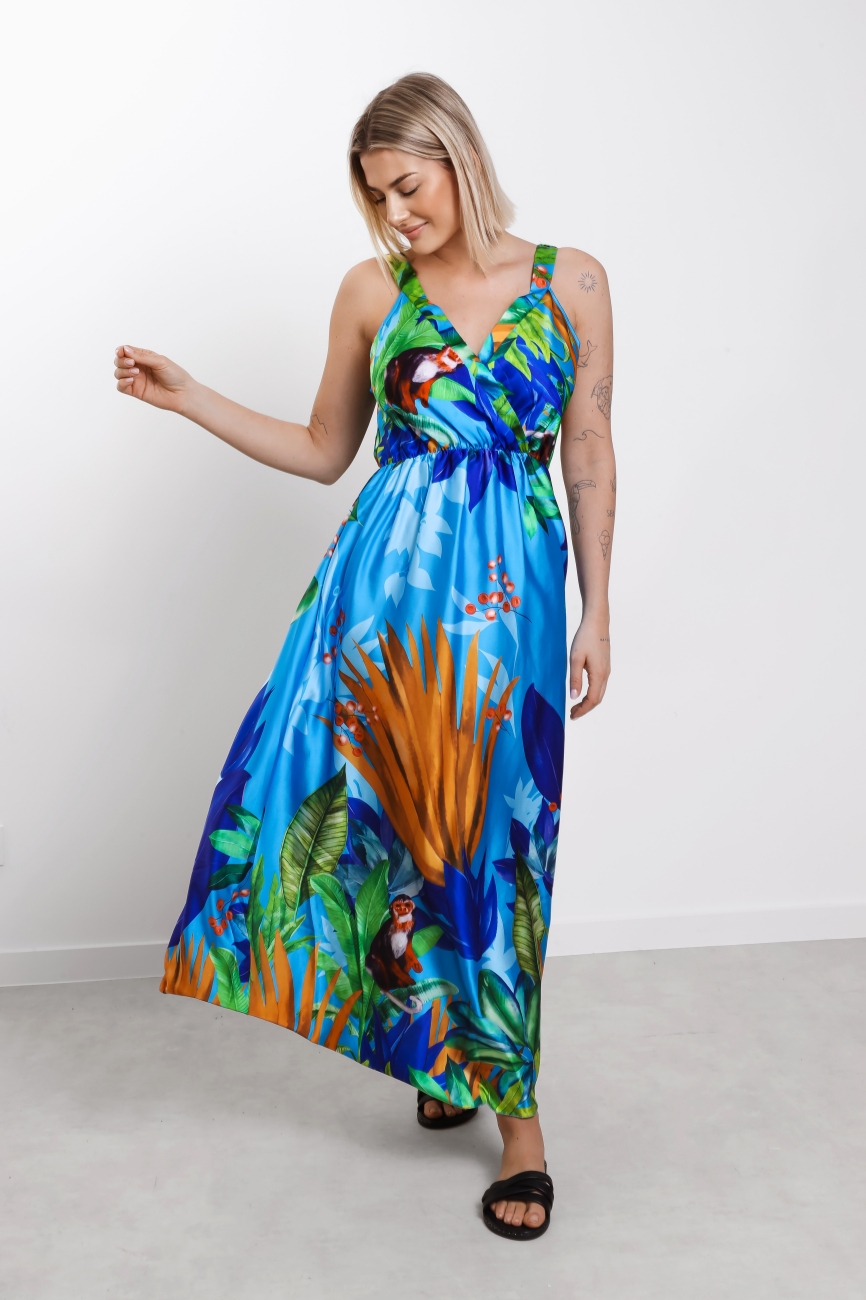 Sukienka ramiączka kolorowe kwiaty Chaber