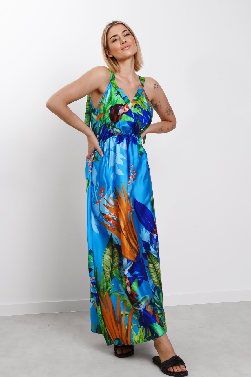 Sukienka ramiączka kolorowe kwiaty Chaber