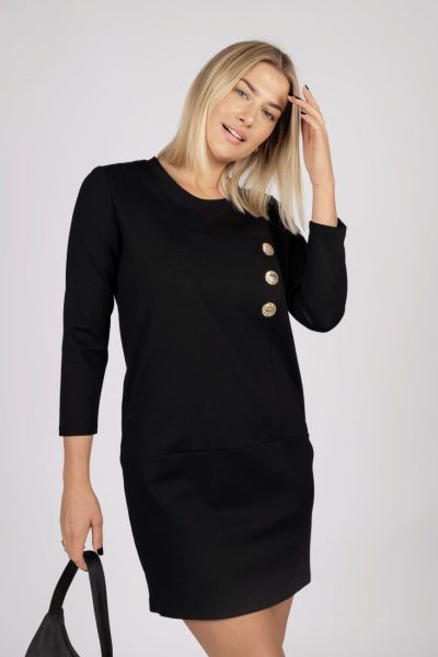 Sukienka złote guziki – S, Czarny