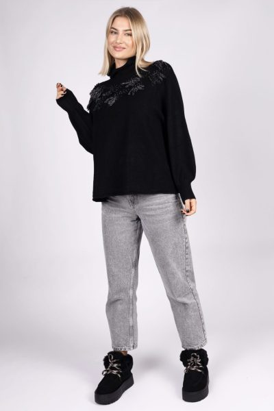 Sweter bąbelki frędzelki – Czarny, UNI