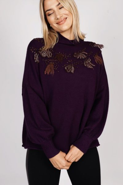 Sweter bąbelki frędzelki – Fiolet, UNI