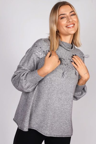 Sweter bąbelki frędzelki – Szary, UNI