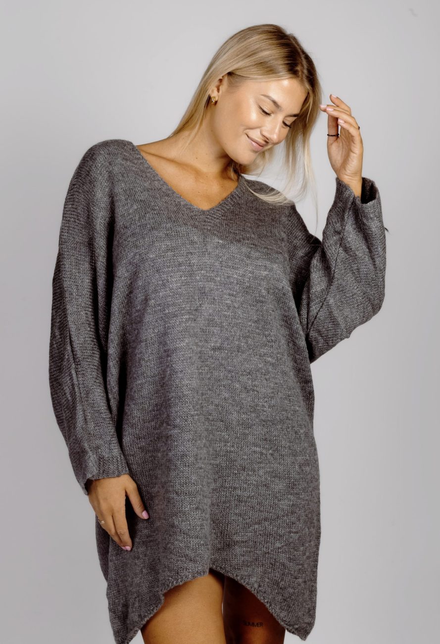 Sweter dwustronny dekolt rogi