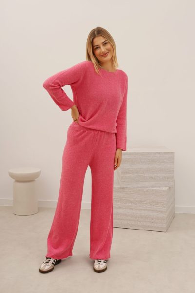 Sweter dzianina prosty – Ciemny róż, UNI