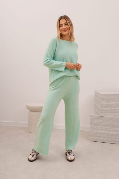 Sweter dzianina prosty – Miętowy, UNI