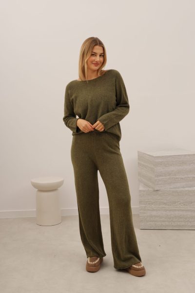 Sweter dzianina prosty – Oliwka, UNI