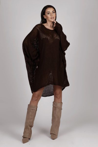 Sweter dziurkowany serce – UNI, Czekolada