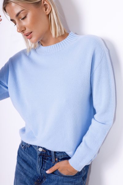 Sweter gładki dekolt ściągacz – Błękit, UNI