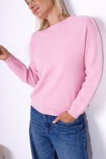 Sweter gładki dekolt ściągacz – Puder, UNI