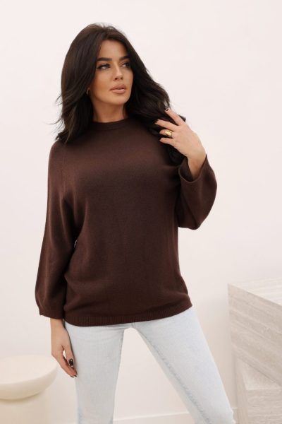 Sweter gładki rękaw 3/4 – Czekolada, UNI