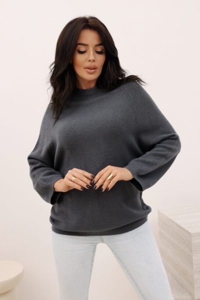 Sweter gładki rękaw 3/4 – Grafit, UNI