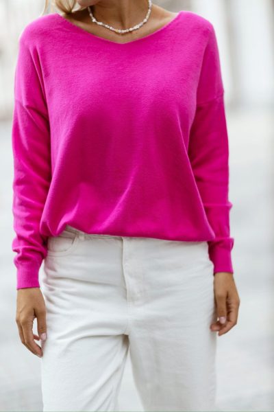 Sweter gładki serek Livan’s – UNI, Fuksja