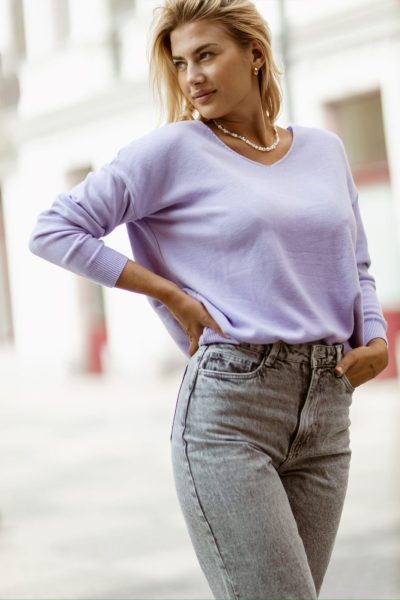 Sweter gładki serek Livan’s – UNI, Lila