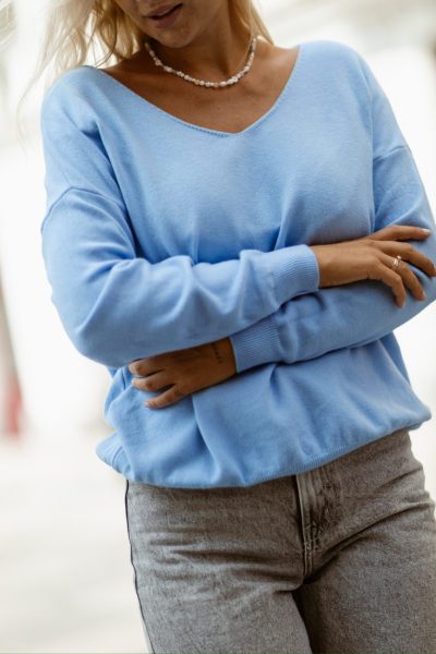 Sweter gładki serek Livan’s – UNI, Niebieski