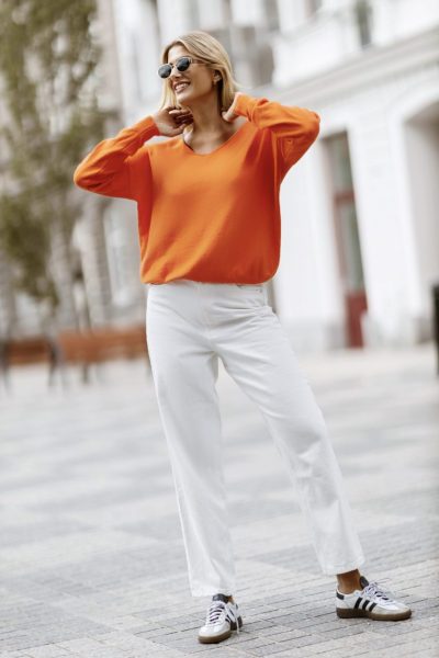 Sweter gładki serek Livan’s – UNI, Pomarańczowy