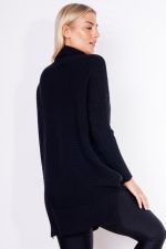 Sweter golf długi poprzeczny prążek – Czarny, UNI