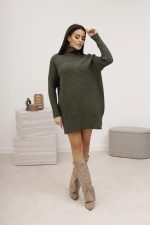 Sweter golf długi poprzeczny prążek – Oliwka, UNI