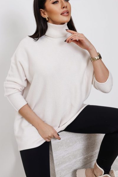 Sweter golf gładki – Ecru, UNI