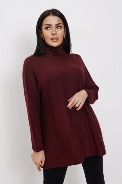 Sweter golf gładki – Wino, UNI