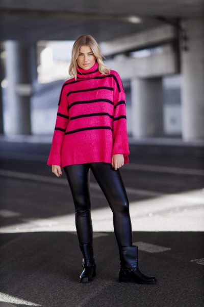 Sweter golf paski – UNI, Fuksja