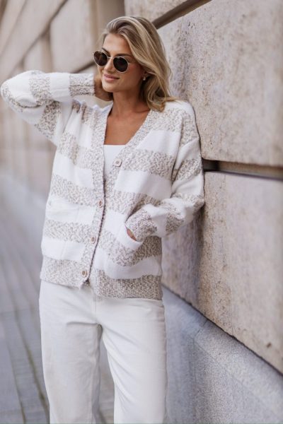 Sweter guziki pasy – UNI, Beż