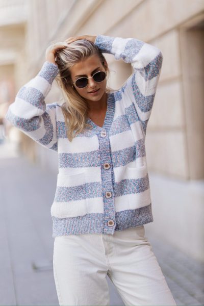 Sweter guziki pasy – UNI, Niebieski