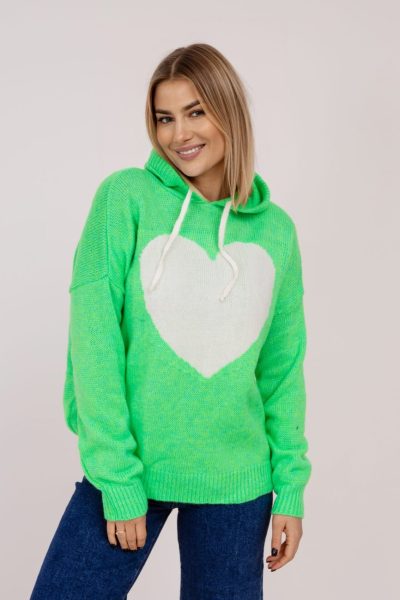 Sweter kaptur serduszko – Jabłuszko/Biały, UNI