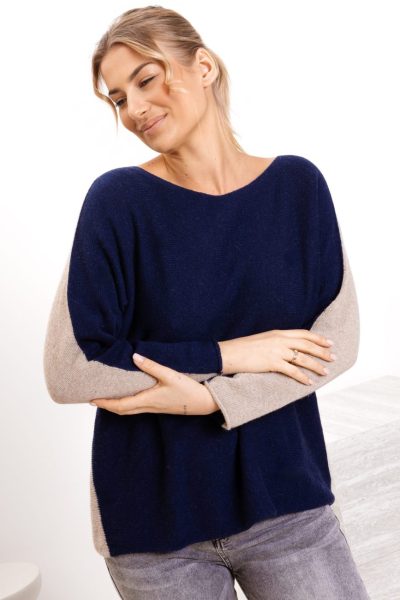 Sweter kaszmir dwukolorowy – Granat/fango, UNI