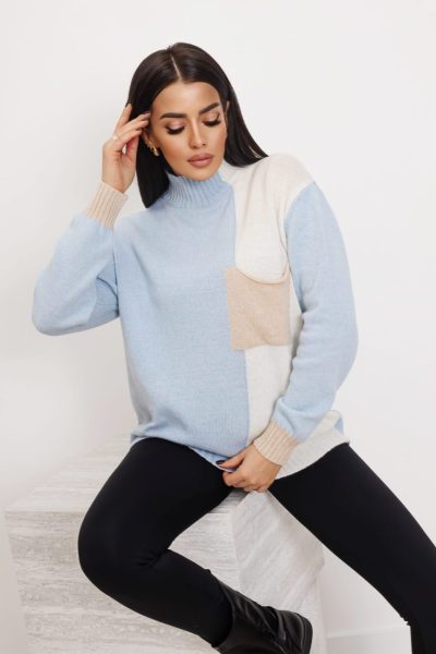 Sweter kaszmir pół na pół – Błękit, UNI