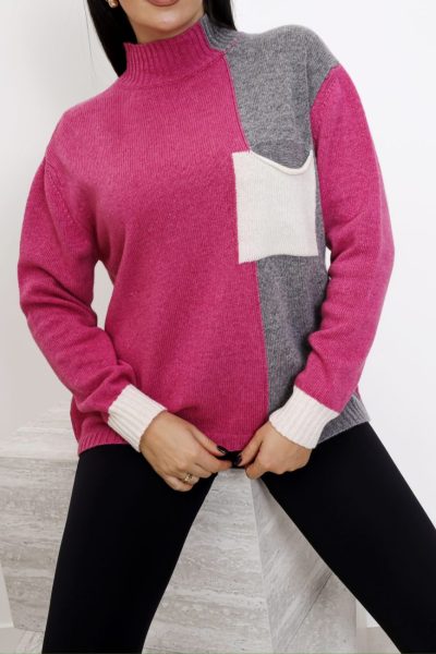 Sweter kaszmir pół na pół – Fuksja, UNI