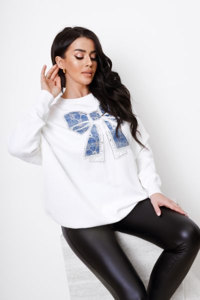 Sweter kokarda cekiny – Biały, UNI