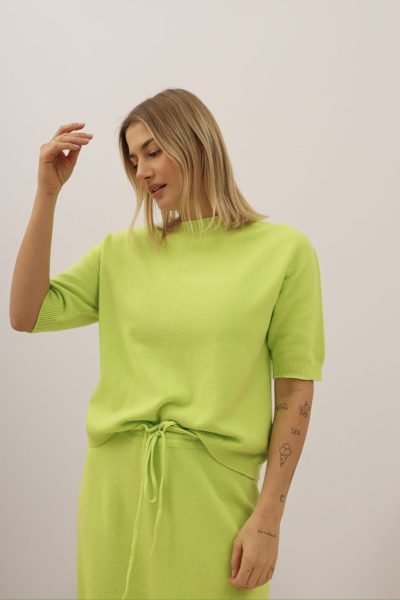 Sweter krótki rękaw bezszwowy – Limonka, UNI