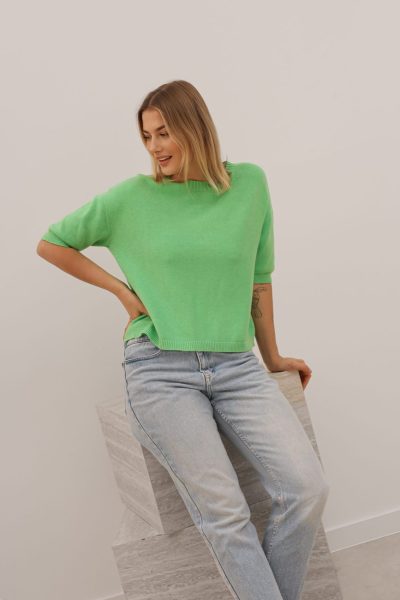 Sweter krótki rękaw bezszwowy – Zielony, UNI