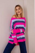 Sweter kwadrat 3 paski • Kolor: Grafit fuksja błękit • Rozmiar: UNI