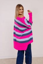 Sweter kwadrat 3 paski • Kolor: Grafit fuksja błękit • Rozmiar: UNI