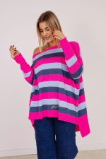 Sweter kwadrat 3 paski • Kolor: Grafit fuksja błękit • Rozmiar: UNI