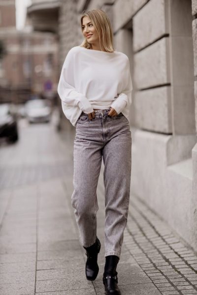 Sweter nietoperz gładki – Beż, UNI