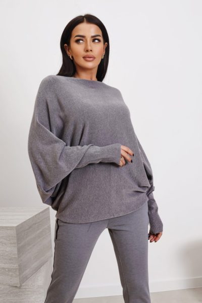 Sweter nietoperz gładki – Grafit, UNI