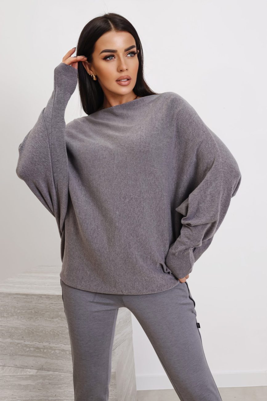 Sweter nietoperz gładki – Grafit, UNI