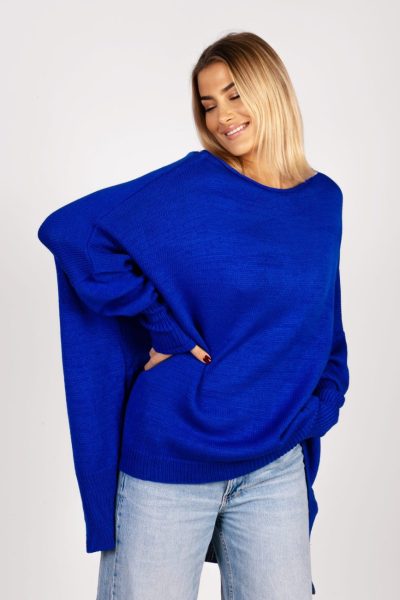 Sweter nietoperz małe logo – UNI, Niebieski