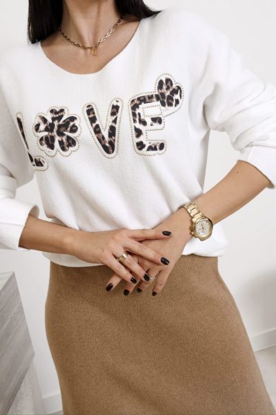Sweter panterkowe love – Biały, UNI