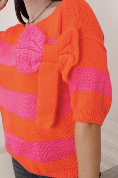 Sweter pasy kokarda – Pomarańczowy, UNI