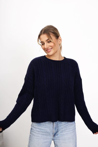 Sweter prążek warkoczyki – Granat, UNI