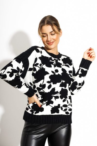 Sweter róże – Beż/Czarny, UNI