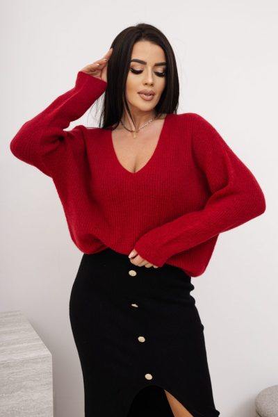 Sweter serek prążek alpaka – Wino, UNI