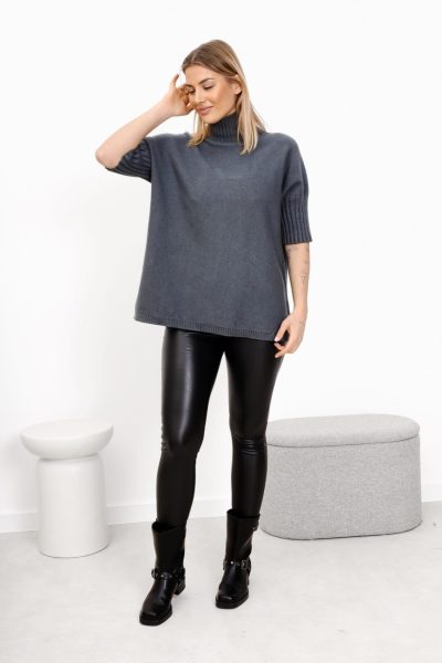 Sweter stójka krótki rękaw ściągacz – Grafit, UNI