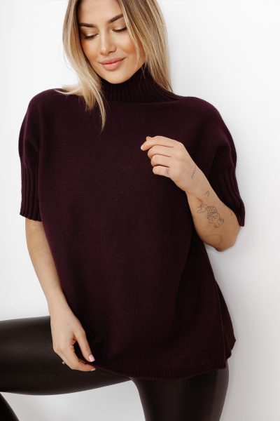 Sweter stójka krótki rękaw ściągacz – Śliwka, UNI