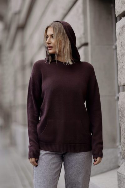 Sweterek dzianina kangurka kaptur – Czekolada, UNI