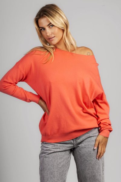 Sweterek dzianinka łódka – Pomarańczowy, UNI